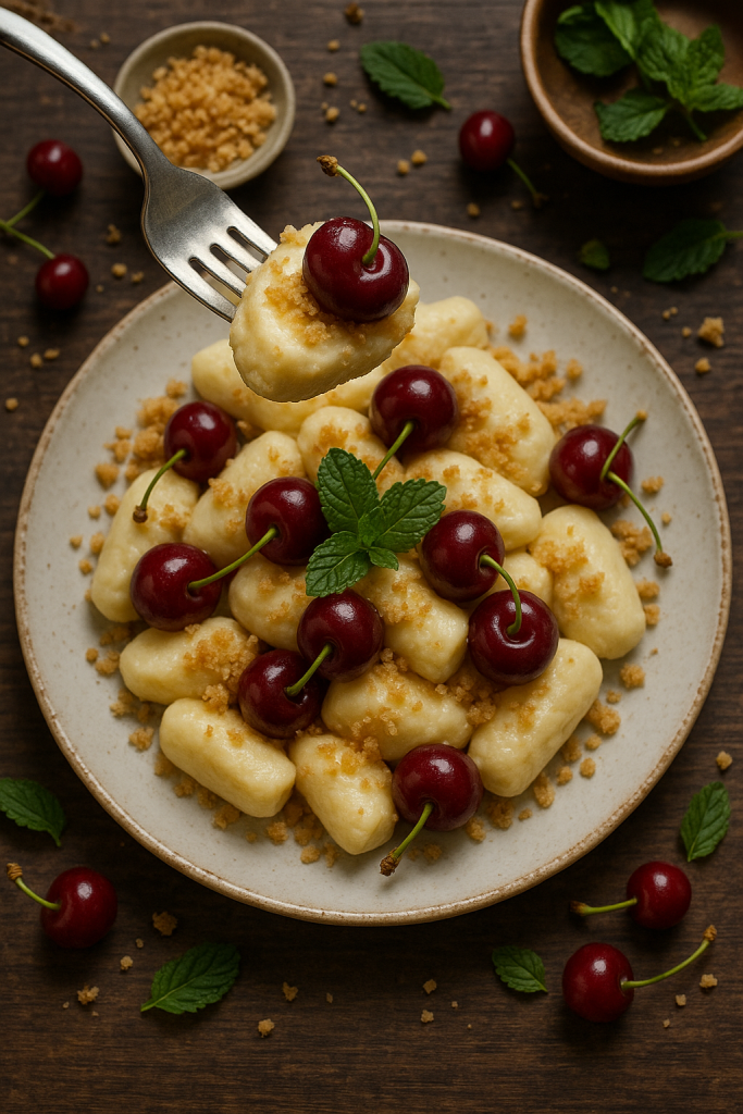 Fit kluski leniwe z wiśniami i kruszonką